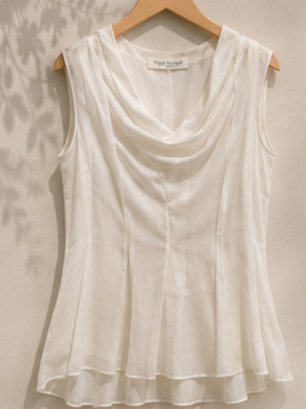 Yigal Azrouël Silk Draped Cowl Neck Blouse White Sheer Architectural Top Size 2
